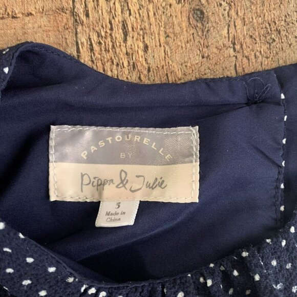 Pippa And Julie Girl's Size 5 Navy Blue And White Polka Dot Dress - Picture 4 of 8